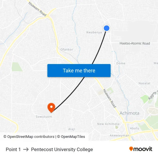 Point 1 to Pentecost University College map