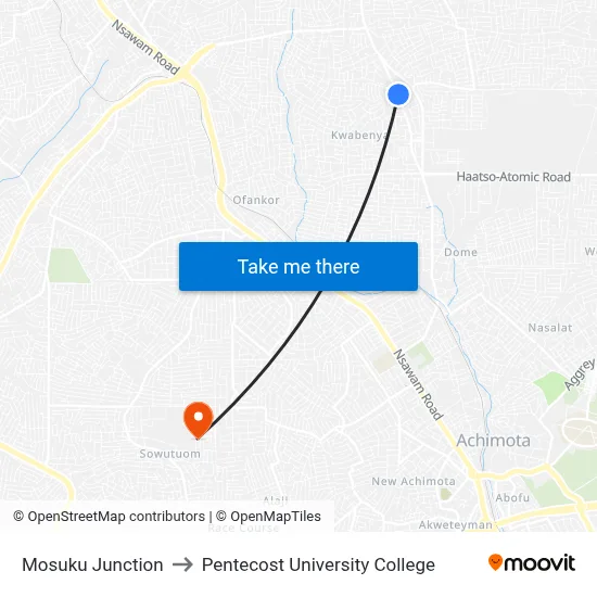 Mosuku Junction to Pentecost University College map