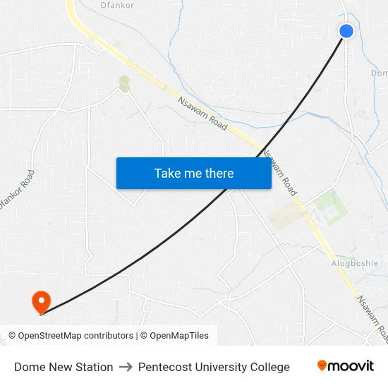 Dome New Station to Pentecost University College map
