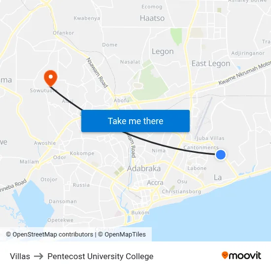 Villas to Pentecost University College map