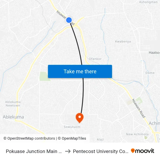 Pokuase Junction Main Road to Pentecost University College map