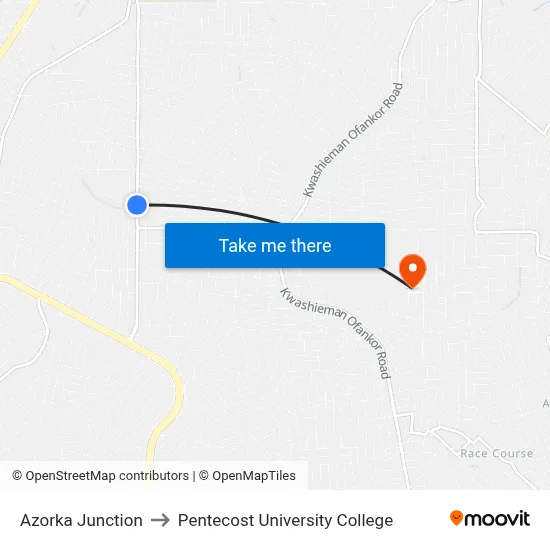 Azorka Junction to Pentecost University College map