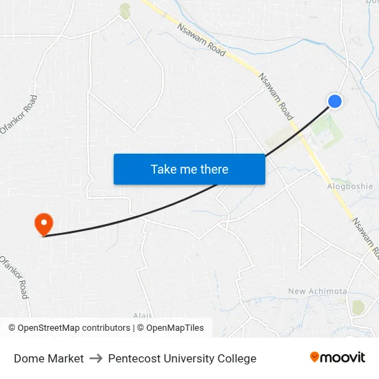 Dome Market to Pentecost University College map