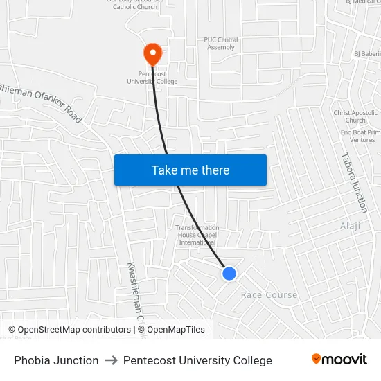 Phobia Junction to Pentecost University College map