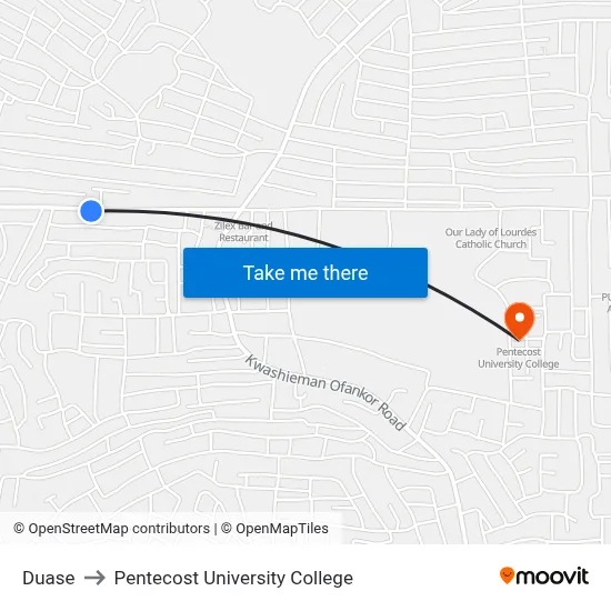 Duase to Pentecost University College map