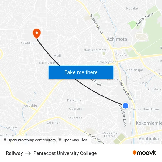 Railway to Pentecost University College map