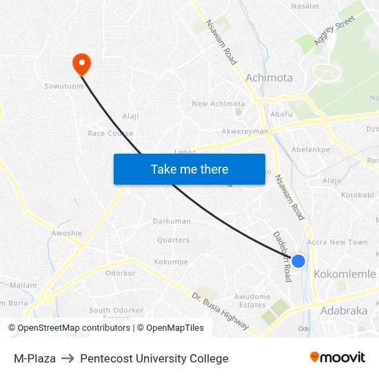 M-Plaza to Pentecost University College map