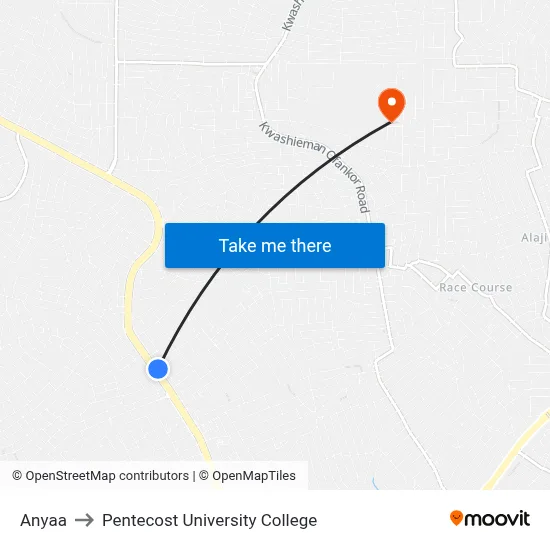 Anyaa to Pentecost University College map