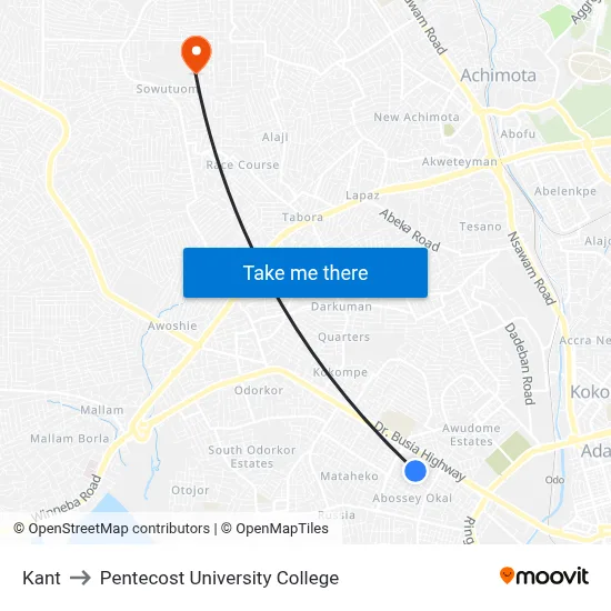 Kant to Pentecost University College map