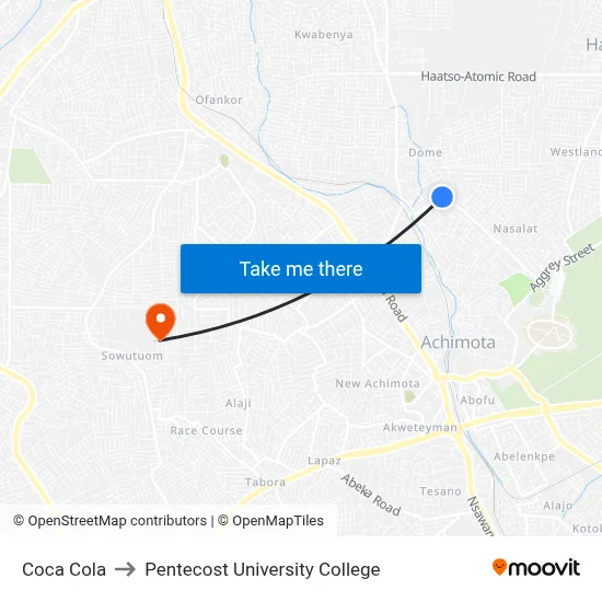 Coca Cola to Pentecost University College map