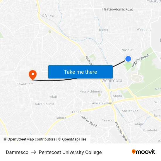 Damresco to Pentecost University College map