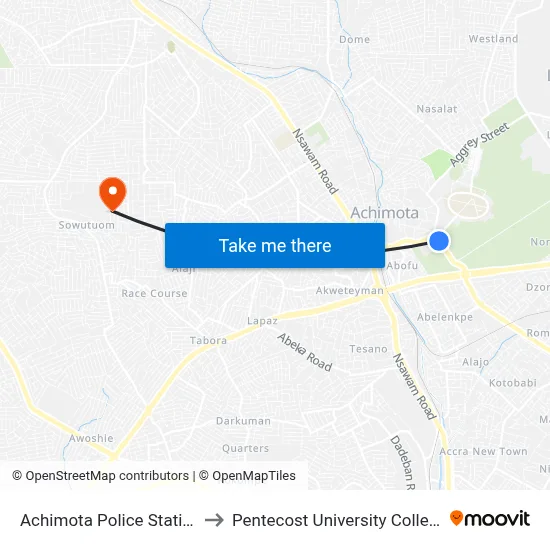 Achimota Police Station to Pentecost University College map