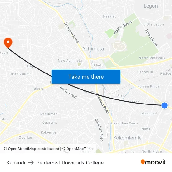 Kankudi to Pentecost University College map