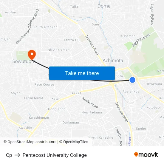 Cp to Pentecost University College map
