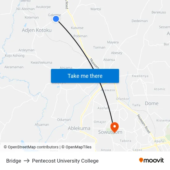 Bridge to Pentecost University College map