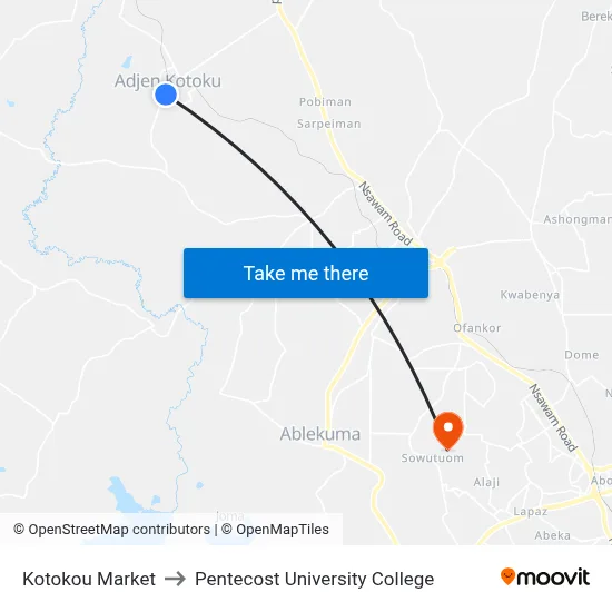 Kotokou Market to Pentecost University College map
