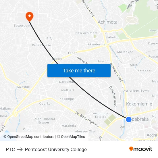PTC to Pentecost University College map