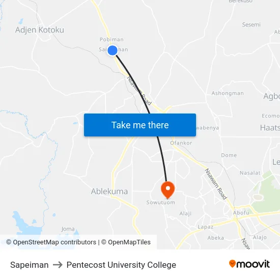 Sapeiman to Pentecost University College map