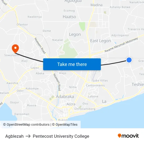 Agblezah to Pentecost University College map