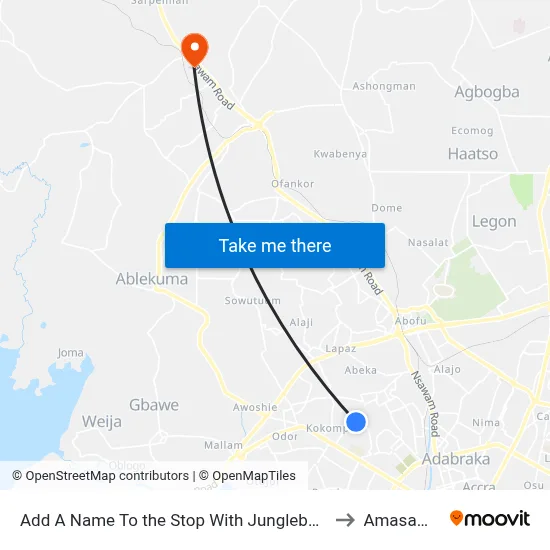 Add A Name To the Stop With Junglebus App to Amasaman map