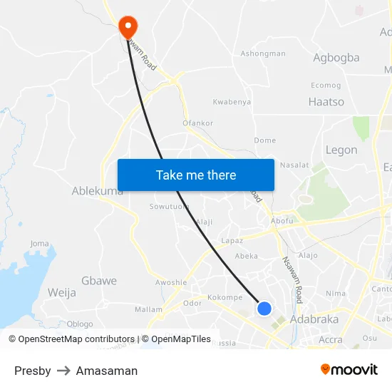 Presby to Amasaman map