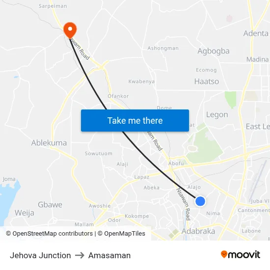 Jehova Junction to Amasaman map