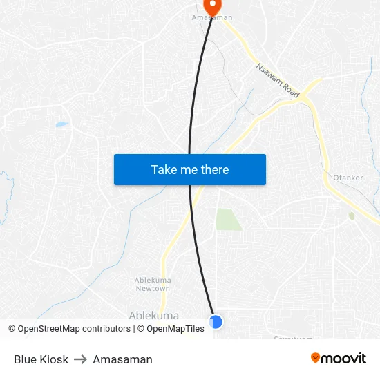 Blue Kiosk to Amasaman map