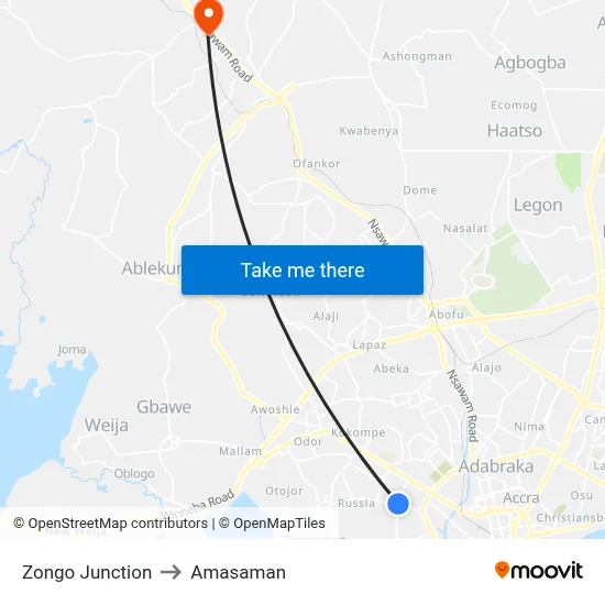 Zongo Junction to Amasaman map
