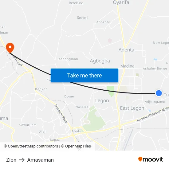 Zion to Amasaman map