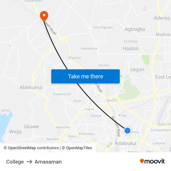 College to Amasaman map