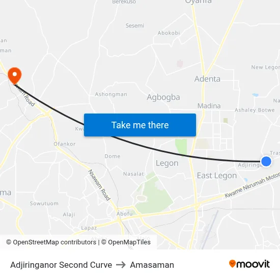 Adjiringanor Second Curve to Amasaman map