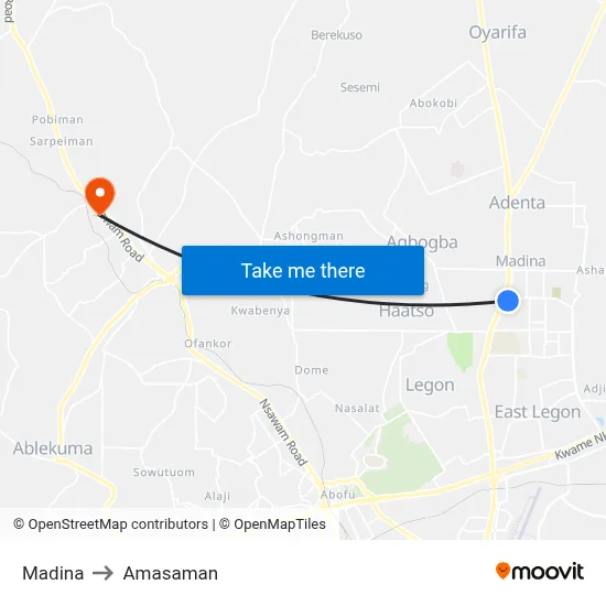 Madina to Amasaman map