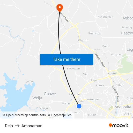 Dela to Amasaman map