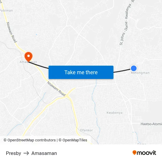 Presby to Amasaman map