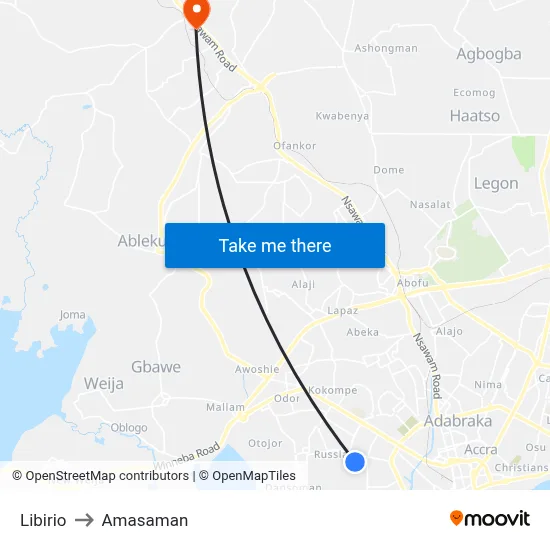 Libirio to Amasaman map