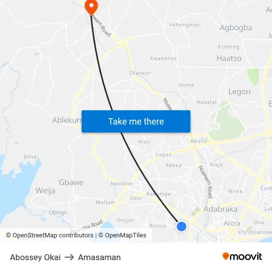 Abossey Okai to Amasaman map