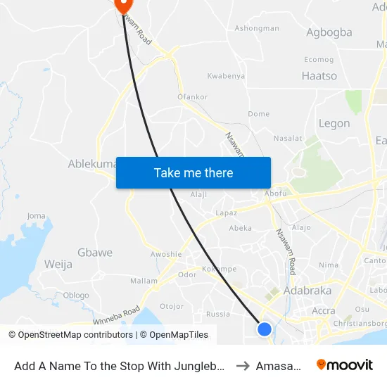 Add A Name To the Stop With Junglebus App to Amasaman map