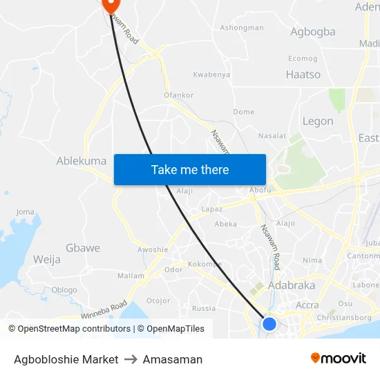 Agbobloshie Market to Amasaman map