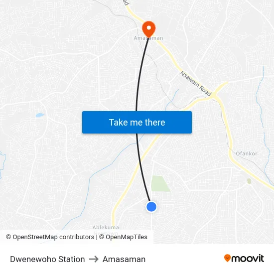 Dwenewoho Station to Amasaman map