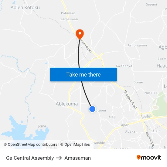 Ga Central Assembly to Amasaman map