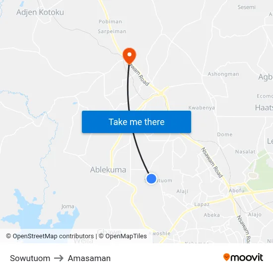 Sowutuom to Amasaman map
