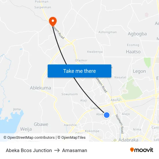 Abeka Bcos Junction to Amasaman map