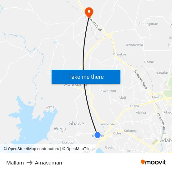 Mallam to Amasaman map
