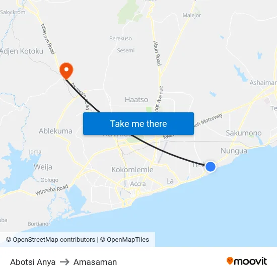 Abotsi Anya to Amasaman map