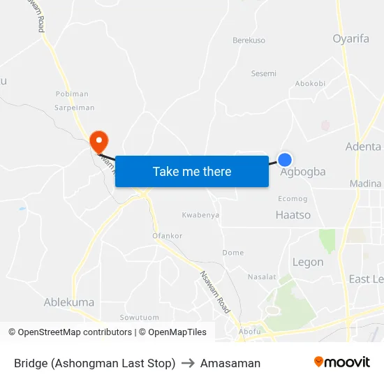 Bridge (Ashongman Last Stop) to Amasaman map