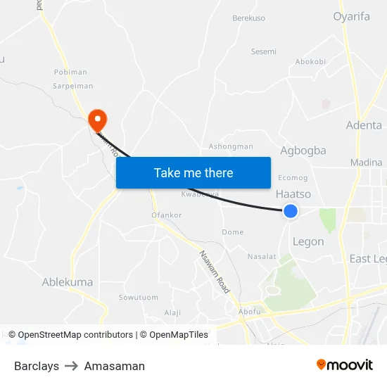 Barclays to Amasaman map