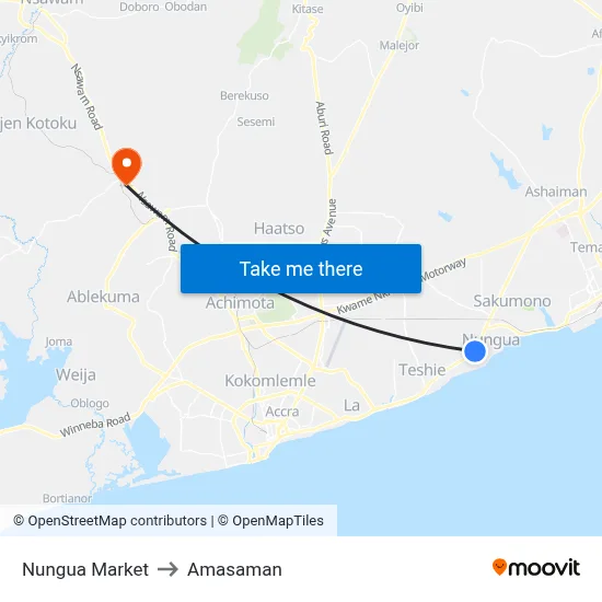 Nungua Market to Amasaman map