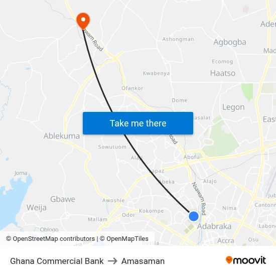 Ghana Commercial Bank to Amasaman map