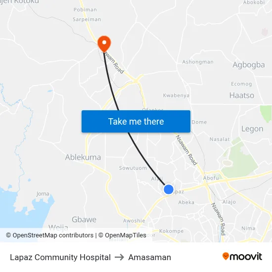 Lapaz Community Hospital to Amasaman map