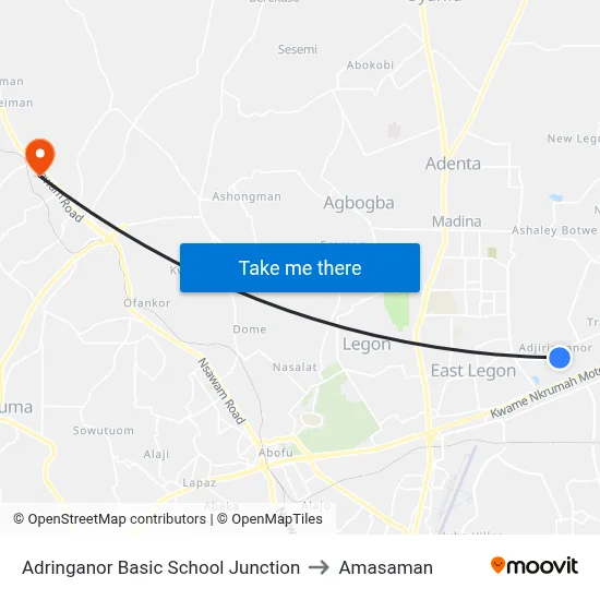 Adringanor Basic School Junction to Amasaman map